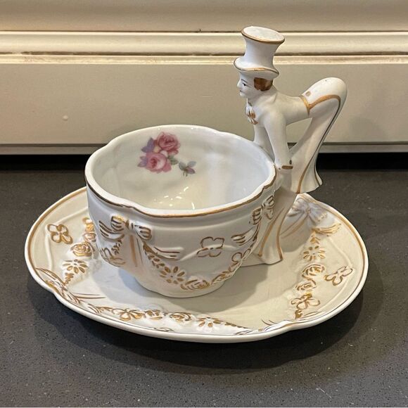 RARE Cup & Saucer Set~ Occupied Japan/ Shofu China Gentleman Handle Figurine - Picture 13 of 13